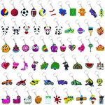 60PCS Cartoon Kids Keychains Bulk Party Favors for Kids -Cute Collectible Key Chains Ball, Donut, Sports, Truck, Fruits, Dessert & Funny Glow-in-the-Dark Paintbrush Keychains School Day Birthday Chrismas Party Supplies Gift