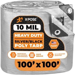 Heavy Duty Poly Tarp - 100' x 100' - 10 Mil Thick Waterproof, UV Blocking Protective Cover - Reversible Silver and Black - Laminated Coating - Grommets - by Xpose Safety