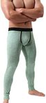 KAMUON Men's Low Rise Pouch Underwear Pants Long Johns Thermal Bottoms Leggings (US M = Asian Tag L : Waist 31"-33", Green #2)