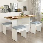 Studio Kook Engineered Wood Bonbon 4 Seater Folding Dining Table With Inbuilt Seating (Matte Finish) (Moonshine White)