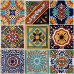 COLOR Y TRADICIÓN 9 Mexican Tiles 4" x 4" Hand Painted Talavera F-50