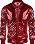 COOFANDY Men's Varsity Jacket 70s Disco Dance Party Christmas Shiny Metallic Zipper Baseball Bomber Jacket