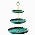 Eidoct 3 Tier Round Porcelain Tiered Cupcake Stand, Tiered Serving Stand, Dessert Stand, Serving Tray Platter for Tea Party, Wedding and Birthday (Green)