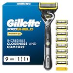 Gillette ProShield Power Razor for Men, 1 Razor Handle Plus 9 Refills, 5 Blade Mens’s Razor with Precision Trimmer
