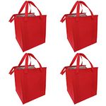 Insulated Grocery Bag Food Delivery Bag Thermal Cooler Bag with Zipper Closure Non Woven Fabric Washable Reusable Shopping Bag Promotional Bag Market Bag Picnic Bag (Red, 4PCS)