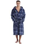 Mens Robe with Hood, Cozy Fluffy Robe for Men Luxury Plush Fleece Plaid Bathrobe for Winter