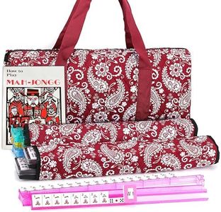 Mose Cafolo~ American Mahjong Game Set Complete Western Mah Jongg Set - Red Burgundy Paisley Soft Bag 166 Tiles with 4 All-in-One Rack/Pushers (Mah Jong Mahjongg Maj Jongg Ma Jong)