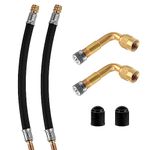 cobee Tire Valve Extension Kit, 2pcs 210mm Valve Extension Pump Hose Adapter with Plastic Valve Caps + 2pcs 90 Degree Flexible Rubber Valve Extension Stems with Metal Valve Caps, Universal Fitment