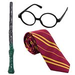 obmwang Wizard Costume Set Novelty Wizard Glasses Striped Tie and Magic Wand Cosplay Costumes Accessories