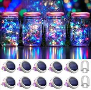 30 LED 10 Packs Mason Jar Lights with Hangers Colorful Solar Mason Jar Lids Fairy String Light Outdoor for Patio Yard Garden Decor Christmas Wedding Party Lights (NO Jars)