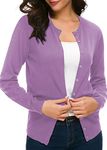 Urban CoCo Women's Long Sleeve Crew Neck Button Down Knit Cardigan Sweater (L, Light Purple)