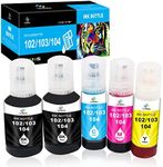 LeciRoba 104 for epson 104 ink bottle multipack and Epson 102 103 ink for ET-2710 ET-2711 ET-2714 ET-2715 ET-2720 ET-2721 ET-2726 ET-2810 ET-2820 ET-2821 ET-2825 ET-2826 ET-4700 ET-4800 (5-PACK)