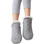 KKPW Indoor Floor Non-Slip Thermal Socks, Hand-Woven Velvet Lined Slippers Socks, Women Slipper Fluffy Socks, Winter Home Indoor Floor Socks (26cm/Grey)