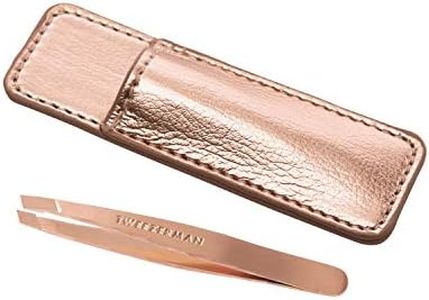 Tweezerman Rose Gold Mini Slant Tweezer with Case - Tweezers For Facial Hair Removal & Eyebrow Shaping. for Men or Women