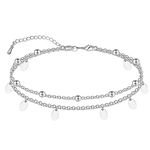 CHIC & ARTSY 925 Sterling Silver Ankle Bracelet Multilayer Anklets for Women Satellite, Star, Cross, Circle, Butterfly, Teardrop, Oval Disk Layered Anklet Beach Jewelry, Large,Small, Sterling Silver ,