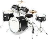 Ashthorpe 5-Piece Complete Junior Drum Set with Genuine Brass Cymbals - Advanced Beginner Kit with 16" Bass, Adjustable Throne, Cymbals, Hi-Hats, Pedals & Drumsticks - Black