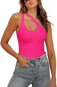 REORIA Women's Summer Sexy One Shoulder Cutout Front Sleeveless One Piece Tank Tops Backless Thong Bodysuits Leotards For Going Out Plus Size Neon Rose Red Plus Size 2X-Large