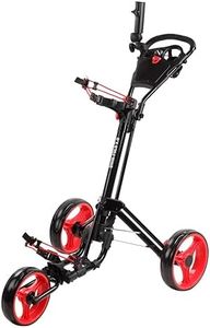 Qwik-Fold 3 Wheel Push Pull Golf Cart, Patented Bullet System and Foot Brake, ONE Second to Open and Close! (Black/Red) (933-3.0-BLK/RED)