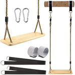 Wooden Swing Yangbaga Hanging Tree Swings, Wood Swings Seat 23.6"x7.7"x1" to Adult Kids Children with Adjustable Hemp Rope plus Tree Straps 86.6-126inch and 2 Carabiner Hooks-for Park or Home for Kids