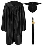GraduationMall Preschool Children's Graduation Cap and Gown,2024 Shiny Nursery Graduation Outfit for Kids Black 27(107-114cm)