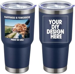 Personalized Custom Tumbler Print in USA 30oz Stainless Steel Coffee Cup with Lid & Straw Double Wall Insulated Tumbler with Colorful Text Logo Photo
