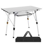 Nestling Picnic Folding Tables Aluminum Table for Outdoor Dining Tables for Camping/Banquet/Picnic Party/Garden BBQ - Adjustable in Height (Silver)