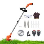 Hiborth Electric Cordless Strimmer, Telescopic Rod Weed Eater, Rechargeable Lawn Mower with 2 Batteries and Charger Orange