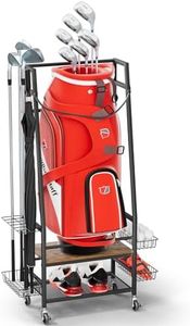 Golf Bags Storage Garage Organizer - Golf Bag Stand Fit Single Golf Bags, Golf Clubs, and Golf Equipment Accessories, GolfBag Organizer Rack with Wheels for Garage, Club, Shed, Basement