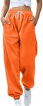 lcziwo Women's Loose Joggers Fashion High Waist Drawstring Fleece Sweatpants Casual Sweatpants with Pockets, 01-orange, Small