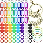 Daily Treasures 78Pcs Key Caps Tags Covers Set, 48Pcs Plastic Key Identifier Covers & 24Pcs Plastic Tags Labels with 6Pcs Wire Keychains-Key ID Ring Covers for Keys Organization (8 Colors, 2 Styles)