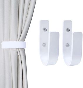 OCIOLI 2 Pieces Curtain Tiebacks Wood Curtain Holdbacks U Shaped Curtain Hooks Curtain Tie Backs Wall Mount Curtain Holder Curtain Pull Backs Tie Backs for Curtains (White, 2)