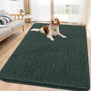 Smiry Dog Door Mat for Muddy Paws 71x46, Absorbent Dirt Trapper, Non-Slip Washable Chenille Entryway Rug for Inside Floor, Green, Classic Solid