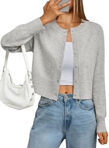 LILLUSORY Cropped Lightweight Cardigan Sweaters for Women Crew Neck Summer Clothes Fashion Spring Outfits 2026 Grey XS