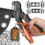 Preciva Grommet Tool Kit, Interchangeable Double Head Handheld Eyelet Plier Set for Advertising Poster, Banner, Portable Manual Puncher with 400pcs Silver Grommets of 3/8 Inch,1/4 Inch 10mm+6mm head