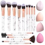 Makeup Brushes XMOSNZ 15Pcs Marble Makeup Brush Set Premium Synthetic Kabuki Blush Foundation Concealer Foundation Brushes with Makeup Sponge