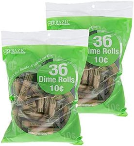 BAZIC Coin Wrappers Rolls - Dime, Made in USA, Durable Preformed Wrappers Roll Paper Coins Tubes (36/Pack), 2-Packs