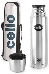 Cello Easystyle Stainless Steel Vacuum Insulated Flask with Jacket 1000ml | Hot and Cold Water Bottle with Screw lid | Double Walled Silver Bottle for Home, Office, Travel | Steel Thermos Bottle 1L