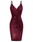 GRACE KARIN Women's Sleeveless Sequin Mermaid Party Evening Dresses Sexy V Neck Prom Midi Plus Size Dress Wine XL