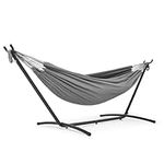 Mondeer Hammock with Stand, Double Fabric Camping Hammock with Metal Frame Carrying Bag up to 200kg for Camping Travel Patio Outdoor Garden, Grey