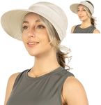 SUN CUBE Women Sun Hat for Outdoor UV Protection, Wide Brim Sun Hat Ponytail, Convertible Zip-Off Beach Hat Visor for Golf Gardening Pool Travel, Foldable Summer UPF50+ Visor Hat, Beige