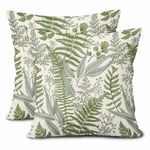 Green Leaf Plant Pillow Covers 20X20 Inch Herbs Botanical Fern Vintage Leaves Floral Decorative Pillow Cases Set of 2 Cotton Linen Throw Pillows Farmhouse Home Decor For Sofa Couch Cushion Outdoor