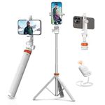 EUCOS 62" Tripod for iPhone, Newest Selfie Stick Tripod with Remote&Lightweight Phone Tripod, Solidest Portable Cell Phone Tripod for iPhone Pro Max/Android [White]