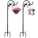 FAVE PLUS Shepherds Hook Metal Hummingbird Feeder Bird Ornament 49 Inch with 5 Prong Base Adjustable Height Heavy Decoration Hanging Holder LED Light for Garden, 2 Pack