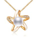 KRUCKEL Star Shape Pendant Necklace Made With Zircon Swarovski Crystals - Gold Plated Jewellery - Gifts for Her, Love With Wife, Mother, Girlfriend, Birthday, Christmas, Valentines Day - White Pearl