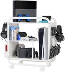 PLKOW Video Game Organizer, Rolling Video Game Storage Rack for Xbox/Switch/PS4/PS5 Accessories, Game Consoles Stand Controllers Holder, Perfect Holiday Present (White)