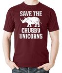 Witty Fashions Save The Chubby Unicorns Funny Rhino, Sarcastic Men's Shirt (Large, Maroon)