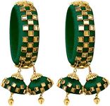 Aheli Green Indian Traditional Kada Bangle Bracelet with 2 Hangings Wedding Engagement Jewelry for Women Bangle Size 2.6