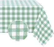 Romanstile table cloth white and Green Gingham square Party PVC wipe clean and waterproof Tablecloth,Table cloths plastic,Oilcloth,Birthday,Outdoor,restaurant,Picnic,Summer,Spring,Camping,137x137cm