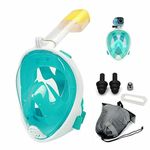 VBM Full Face Snorkeling Mask Diving Gear - Latest Dry Top System,180 Degree Panoramic View Snorkeling Mask with Camera Mount,Safe Breathing,Anti-Leak Anti-Fog-Swim Fins (Green - L/XL)