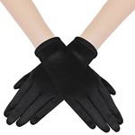 BABEYOND Short Opera Satin Gloves Wedding Evening Gloves Special Occasion Gloves Wrist Length Tea Party Gloves 8.7” Stretchy Gloves Party Costume Accessories (Black)